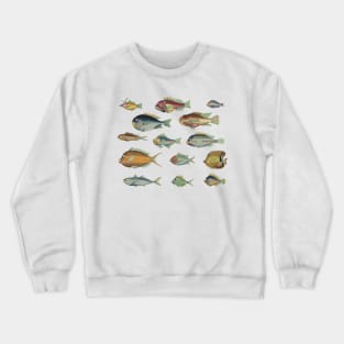 So Many Fish Blue #1 - Vintage Marine Biology Pattern Crewneck Sweatshirt